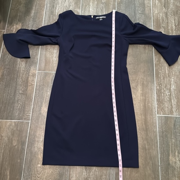 Karl Lagerfeld Paris Women's Navy Blue Tulip Sleeve Crepe Dress - Picture 8 of 8